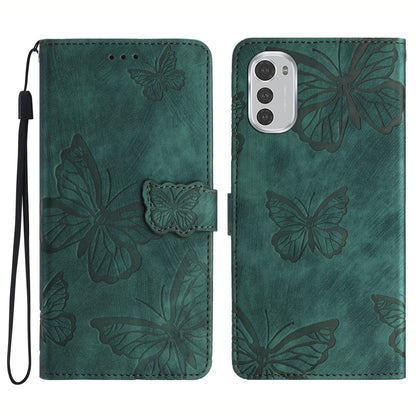 For Motorola Moto E32 4G Butterfly Imprinted Stand Leather Case Skin-touch Phone Wallet Cover