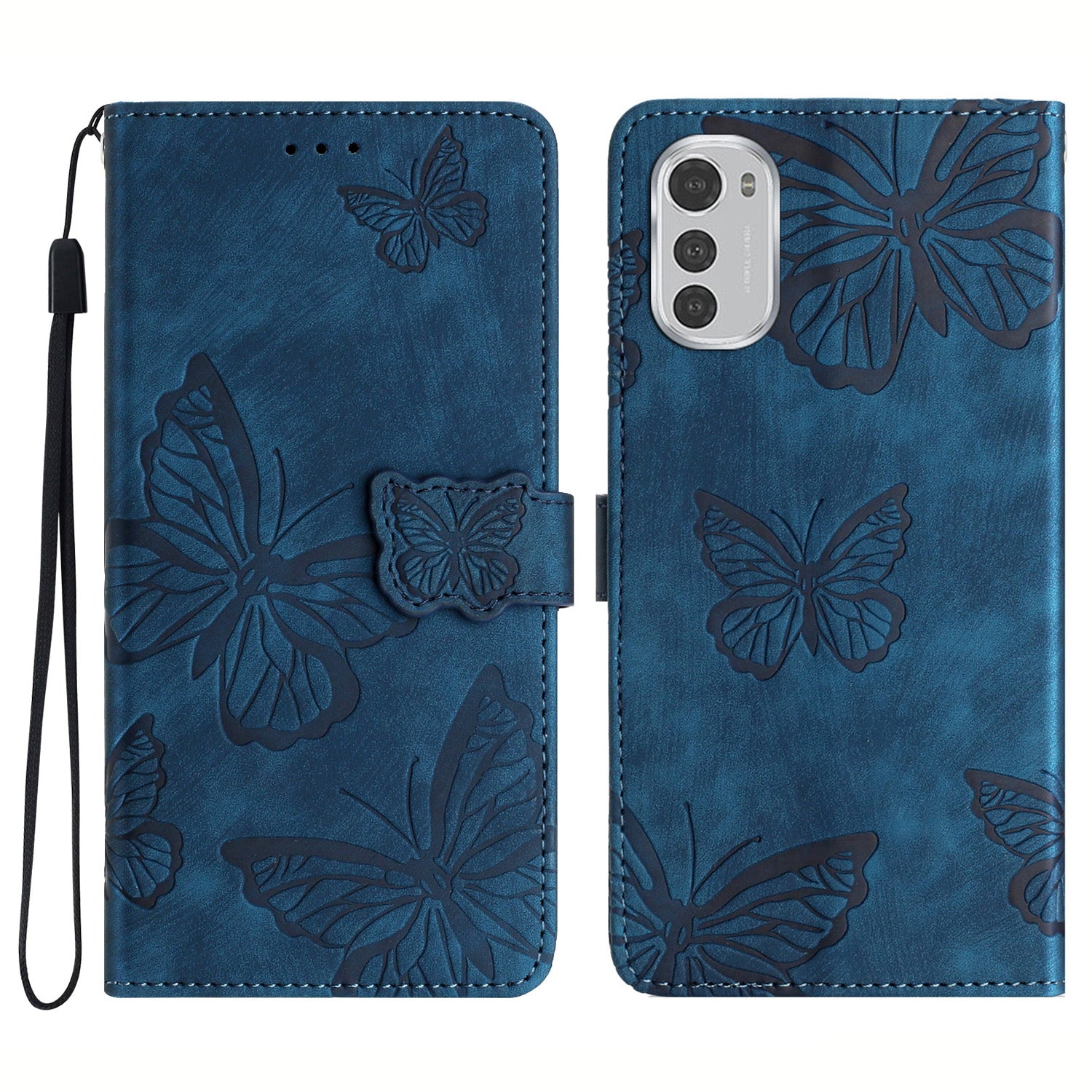 For Motorola Moto E32 4G Butterfly Imprinted Stand Leather Case Skin-touch Phone Wallet Cover