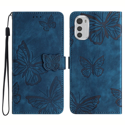 For Motorola Moto E32 4G Butterfly Imprinted Stand Leather Case Skin-touch Phone Wallet Cover