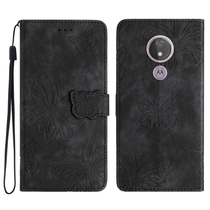 For Motorola Moto G7 Power Skin-touch PU Leather Case Butterfly Imprinted Stand Wallet Phone Cover
