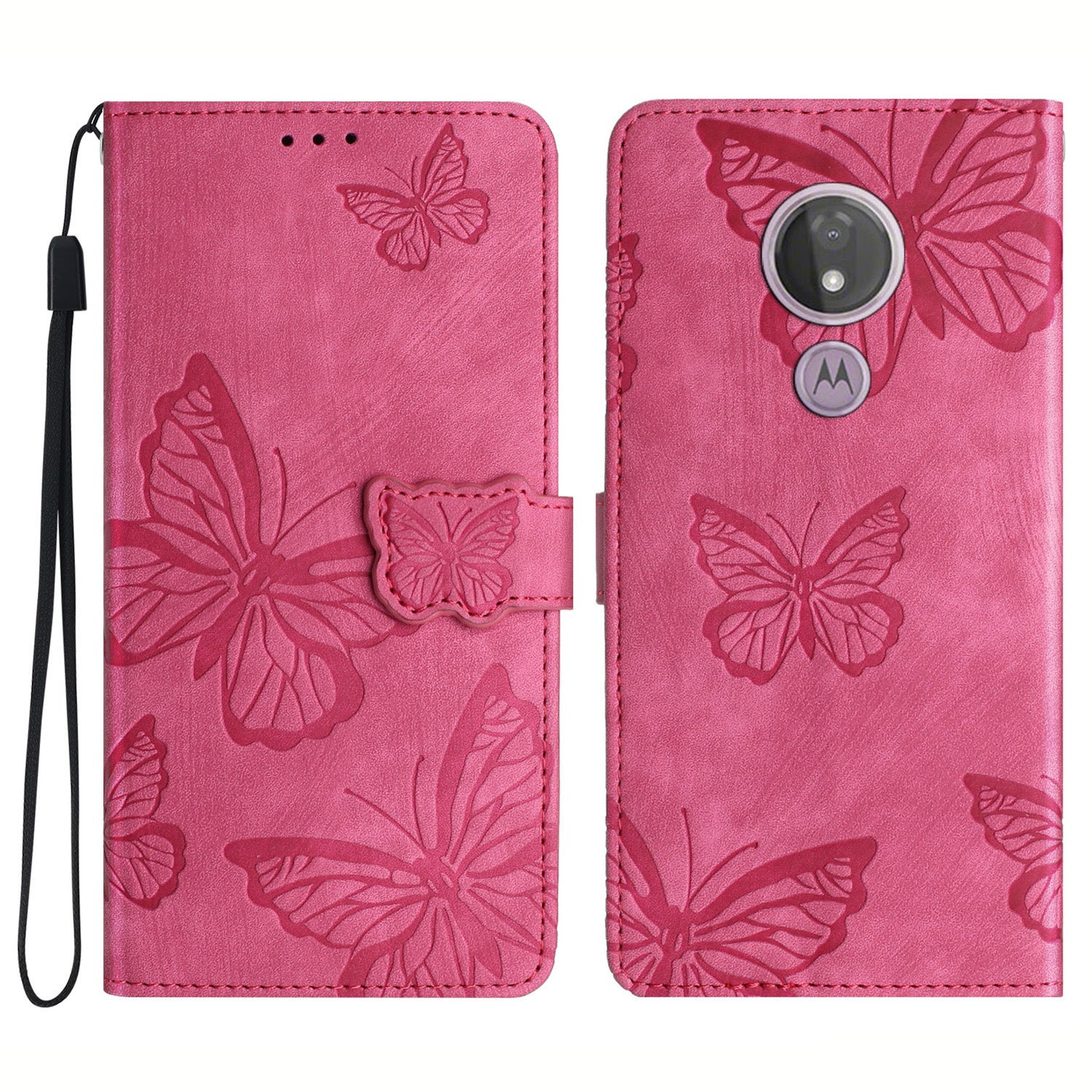 For Motorola Moto G7 Power Skin-touch PU Leather Case Butterfly Imprinted Stand Wallet Phone Cover