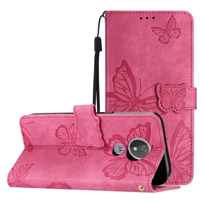 For Motorola Moto G7 Power Skin-touch PU Leather Case Butterfly Imprinted Stand Wallet Phone Cover