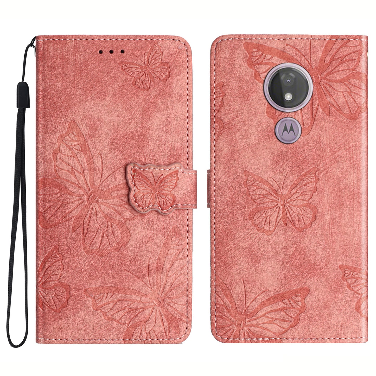 For Motorola Moto G7 Power Skin-touch PU Leather Case Butterfly Imprinted Stand Wallet Phone Cover