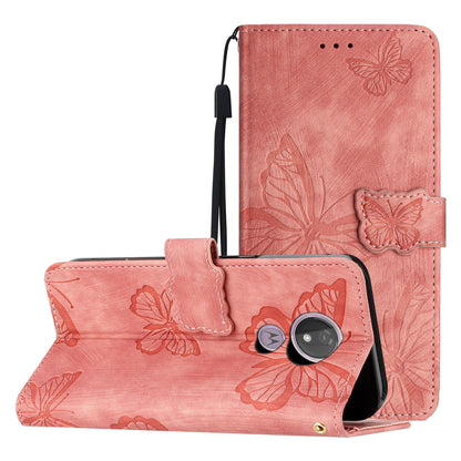 For Motorola Moto G7 Power Skin-touch PU Leather Case Butterfly Imprinted Stand Wallet Phone Cover