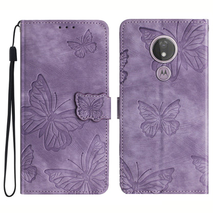 For Motorola Moto G7 Power Skin-touch PU Leather Case Butterfly Imprinted Stand Wallet Phone Cover