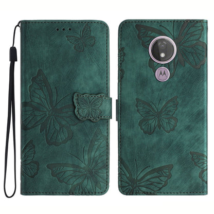 For Motorola Moto G7 Power Skin-touch PU Leather Case Butterfly Imprinted Stand Wallet Phone Cover
