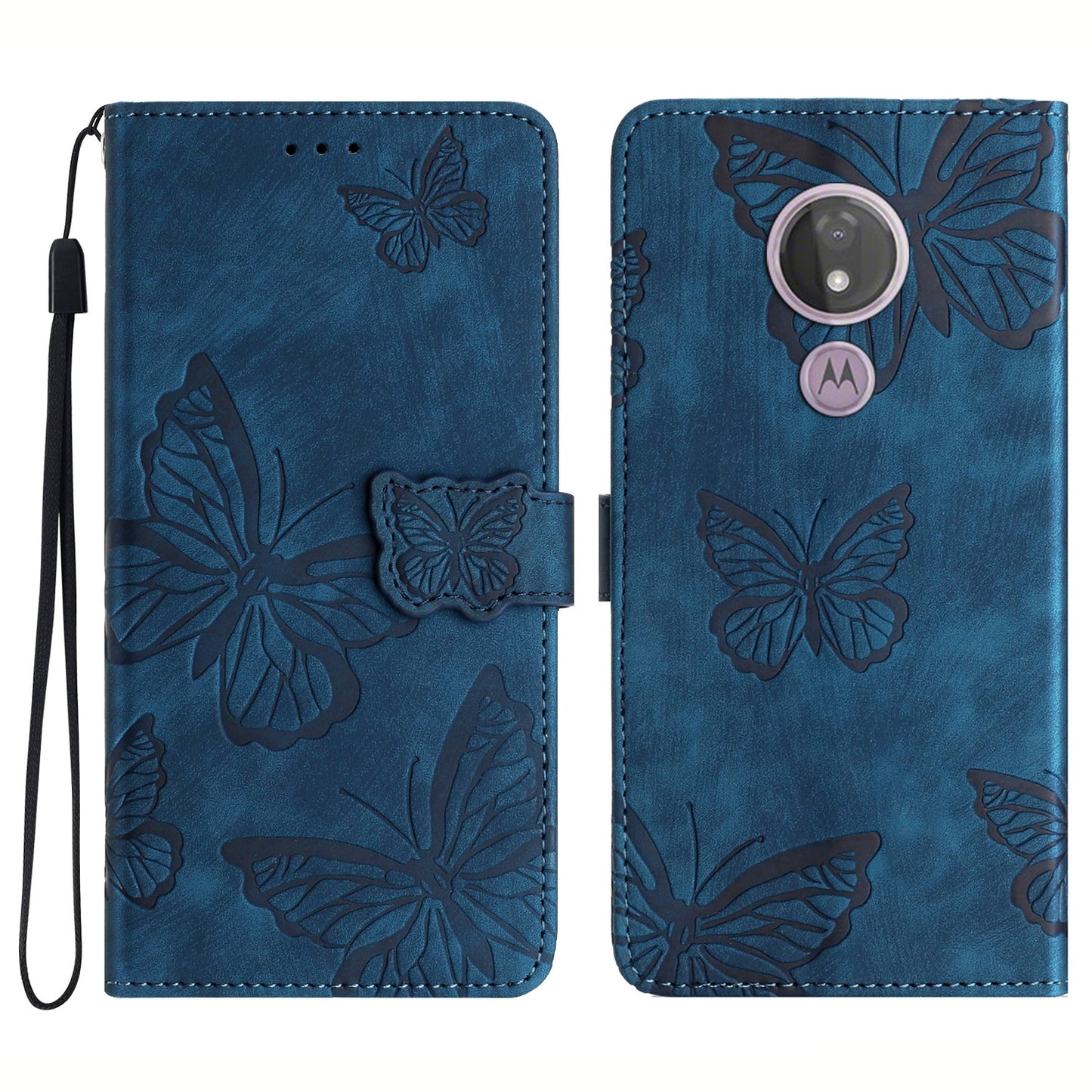 For Motorola Moto G7 Power Skin-touch PU Leather Case Butterfly Imprinted Stand Wallet Phone Cover