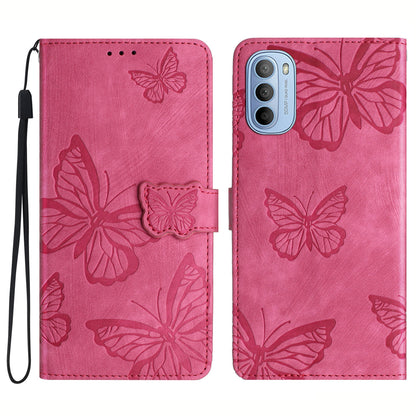 For Motorola Moto G52 4G Skin-touch Leather Phone Wallet Case Butterfly Imprinted Stand Cover