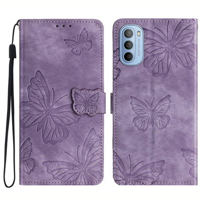 For Motorola Moto G52 4G Skin-touch Leather Phone Wallet Case Butterfly Imprinted Stand Cover