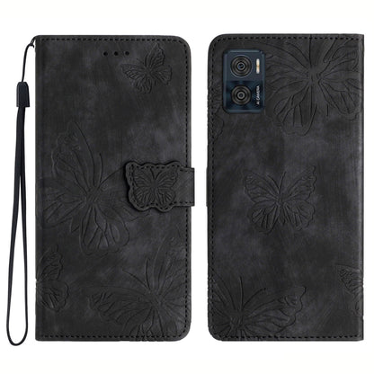 For Motorola Moto E22 4G Butterfly Imprinted Leather Phone Case Skin-touch Cover with Stand Wallet