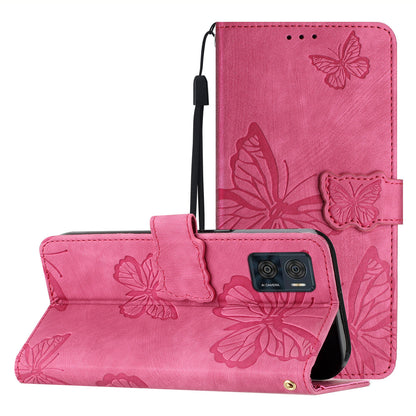 For Motorola Moto E22 4G Butterfly Imprinted Leather Phone Case Skin-touch Cover with Stand Wallet
