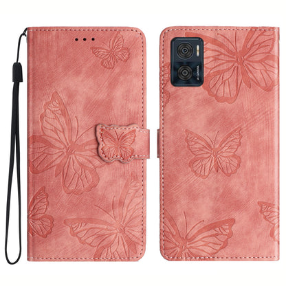 For Motorola Moto E22 4G Butterfly Imprinted Leather Phone Case Skin-touch Cover with Stand Wallet