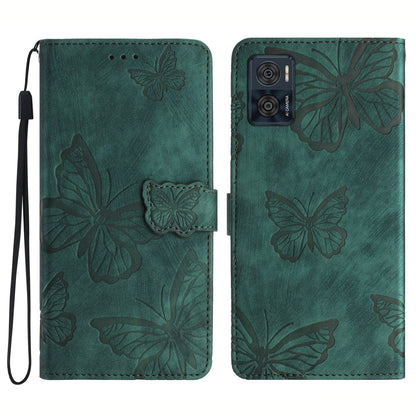 For Motorola Moto E22 4G Butterfly Imprinted Leather Phone Case Skin-touch Cover with Stand Wallet