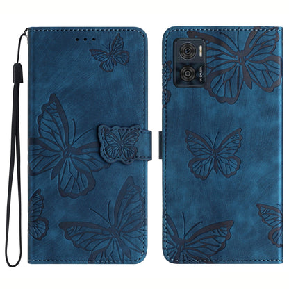 For Motorola Moto E22 4G Butterfly Imprinted Leather Phone Case Skin-touch Cover with Stand Wallet