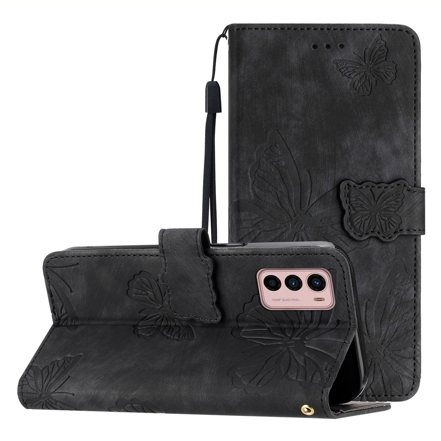 For Motorola Moto G42 4G Phone Stand Case PU Leather Butterfly Imprinted Skin-touch Wallet Cover