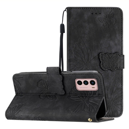 For Motorola Moto G42 4G Phone Stand Case PU Leather Butterfly Imprinted Skin-touch Wallet Cover