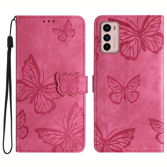 For Motorola Moto G42 4G Phone Stand Case PU Leather Butterfly Imprinted Skin-touch Wallet Cover