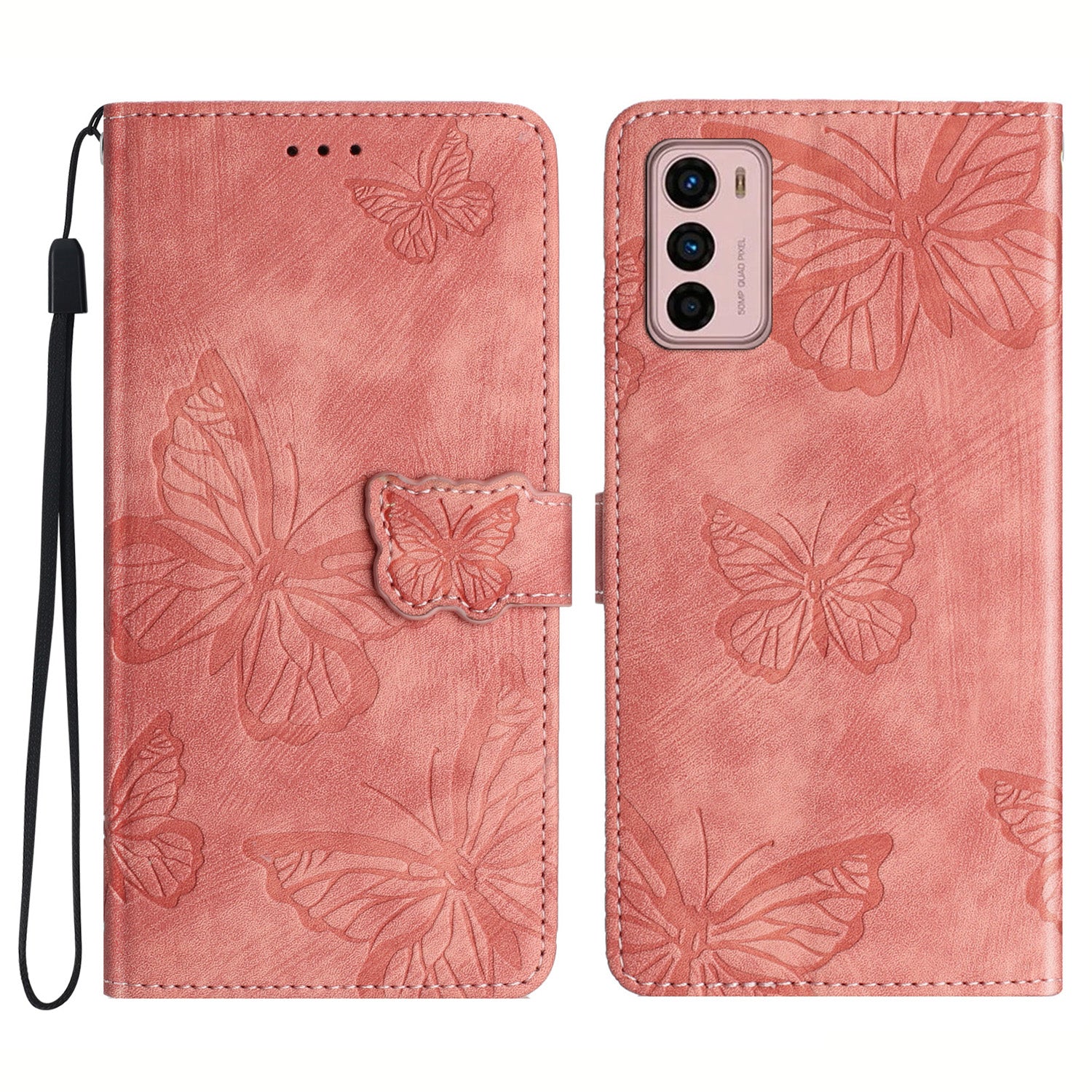 For Motorola Moto G42 4G Phone Stand Case PU Leather Butterfly Imprinted Skin-touch Wallet Cover