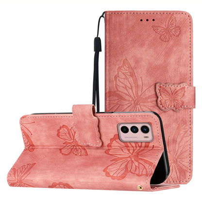 For Motorola Moto G42 4G Phone Stand Case PU Leather Butterfly Imprinted Skin-touch Wallet Cover