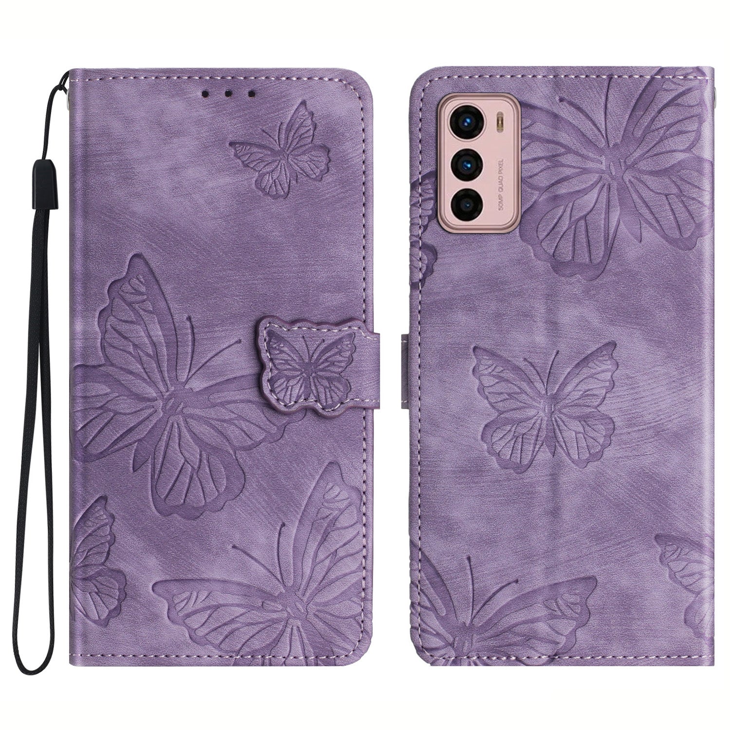 For Motorola Moto G42 4G Phone Stand Case PU Leather Butterfly Imprinted Skin-touch Wallet Cover