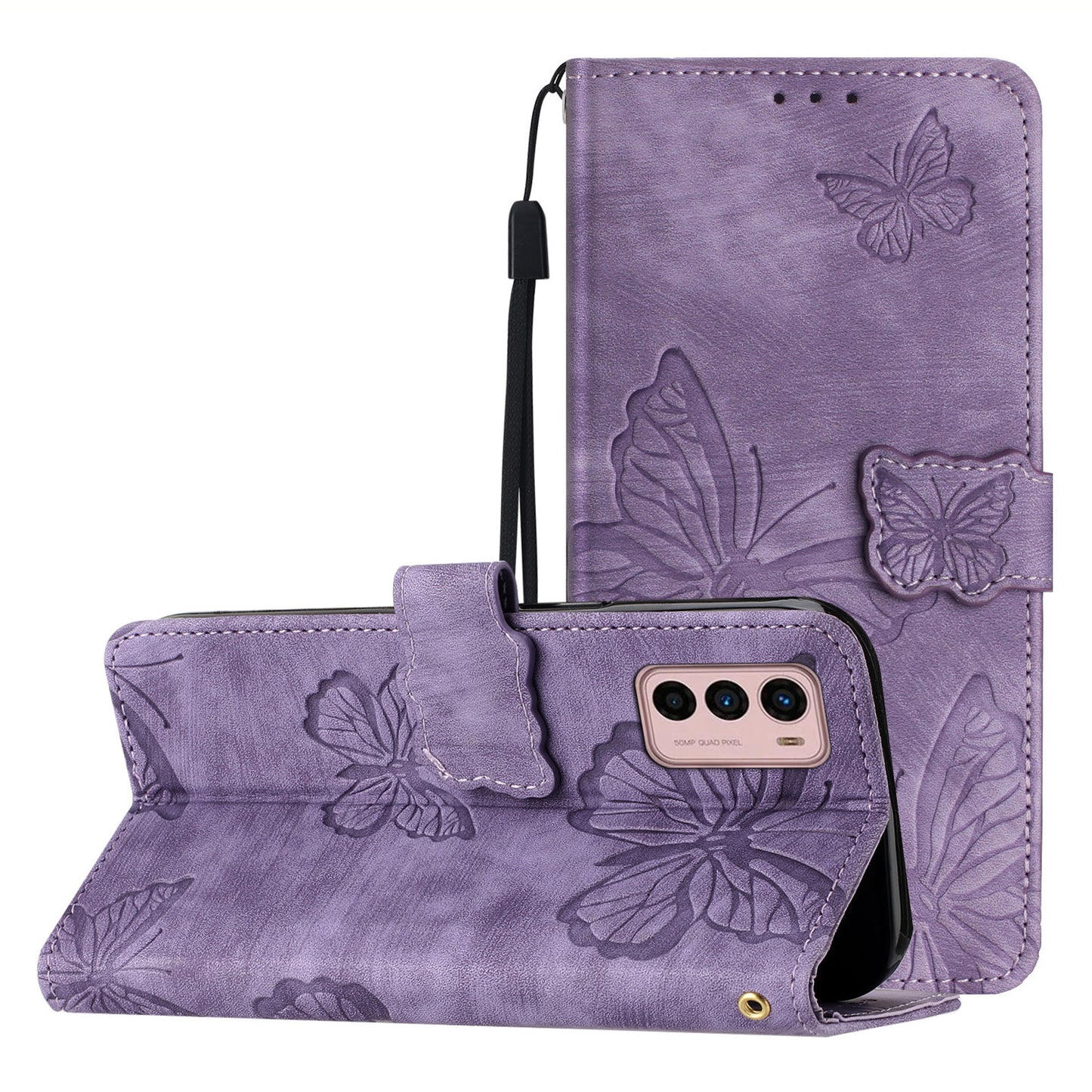 For Motorola Moto G42 4G Phone Stand Case PU Leather Butterfly Imprinted Skin-touch Wallet Cover