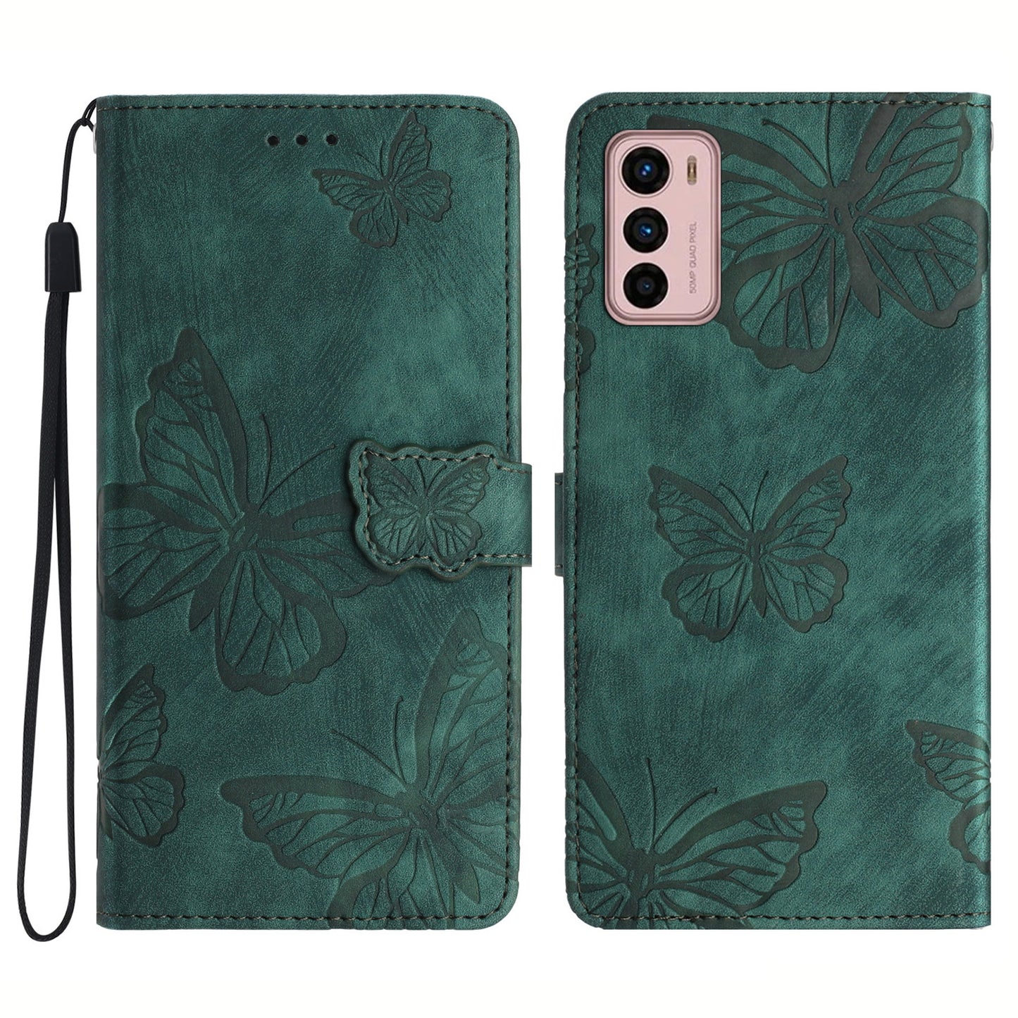 For Motorola Moto G42 4G Phone Stand Case PU Leather Butterfly Imprinted Skin-touch Wallet Cover