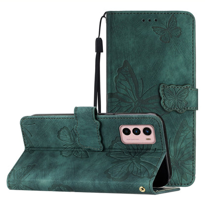 For Motorola Moto G42 4G Phone Stand Case PU Leather Butterfly Imprinted Skin-touch Wallet Cover