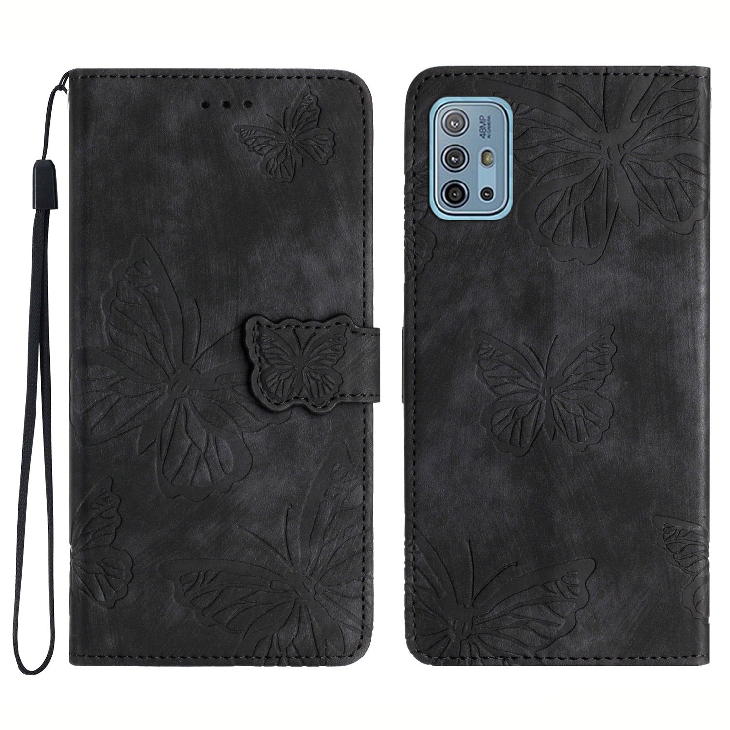 For Motorola Moto G10 / G20 / G30 Butterfly Imprinted Leather Phone Cover Skin-touch Stand Wallet Case