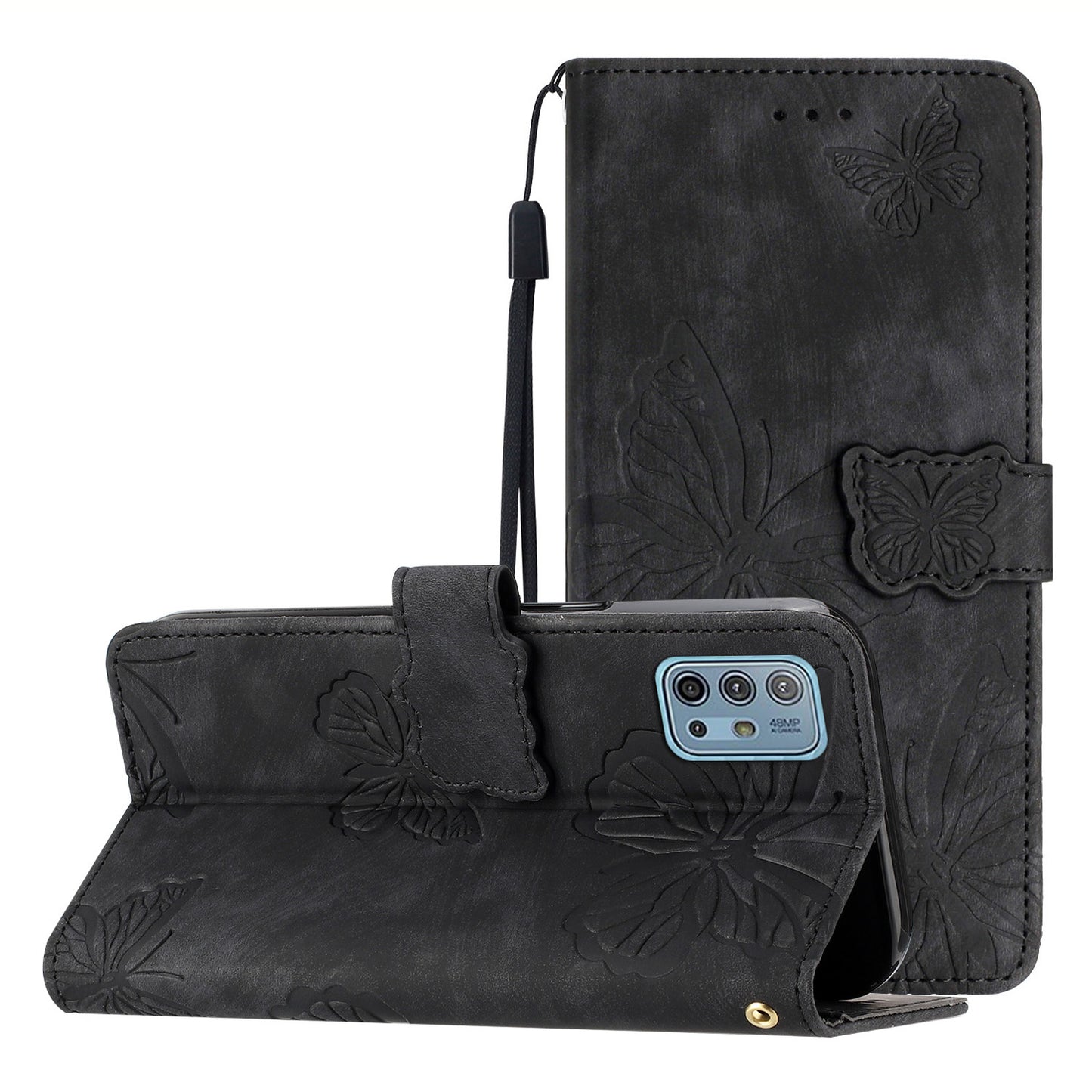 For Motorola Moto G10 / G20 / G30 Butterfly Imprinted Leather Phone Cover Skin-touch Stand Wallet Case