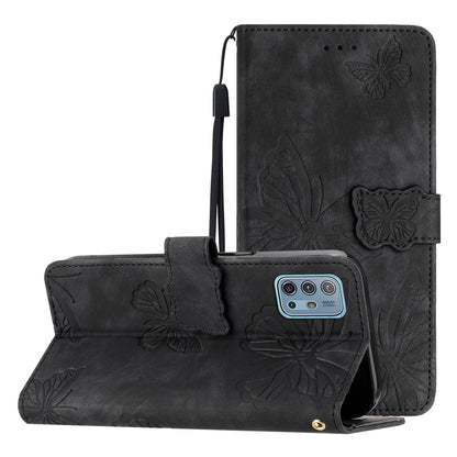 For Motorola Moto G10 / G20 / G30 Butterfly Imprinted Leather Phone Cover Skin-touch Stand Wallet Case