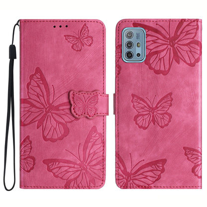 For Motorola Moto G10 / G20 / G30 Butterfly Imprinted Leather Phone Cover Skin-touch Stand Wallet Case