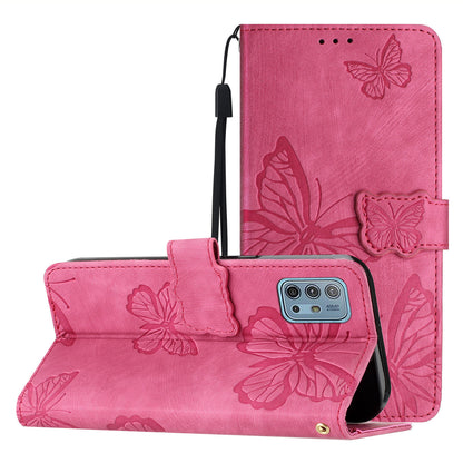 For Motorola Moto G10 / G20 / G30 Butterfly Imprinted Leather Phone Cover Skin-touch Stand Wallet Case