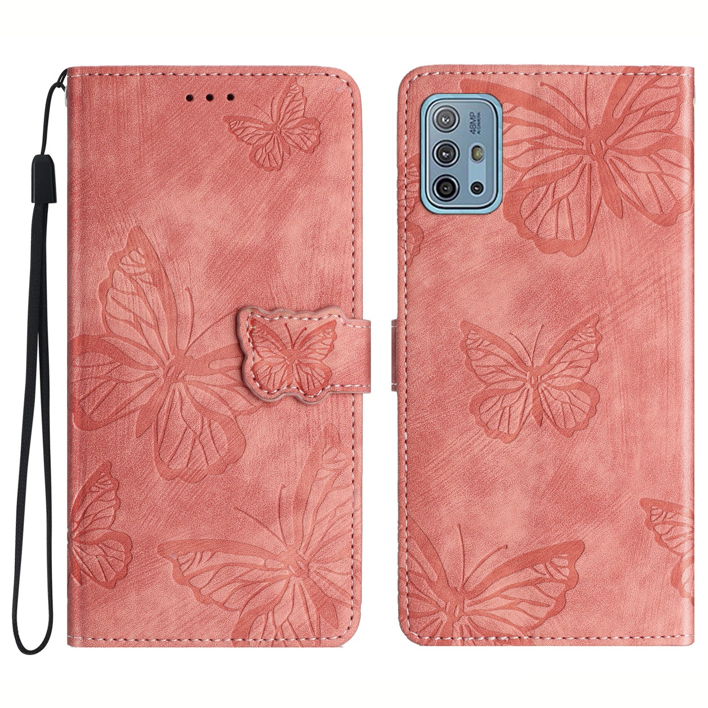 For Motorola Moto G10 / G20 / G30 Butterfly Imprinted Leather Phone Cover Skin-touch Stand Wallet Case