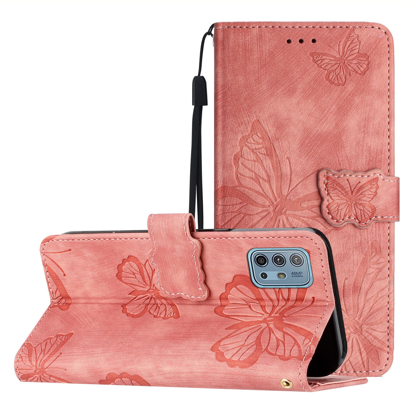 For Motorola Moto G10 / G20 / G30 Butterfly Imprinted Leather Phone Cover Skin-touch Stand Wallet Case