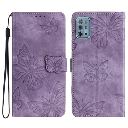 For Motorola Moto G10 / G20 / G30 Butterfly Imprinted Leather Phone Cover Skin-touch Stand Wallet Case