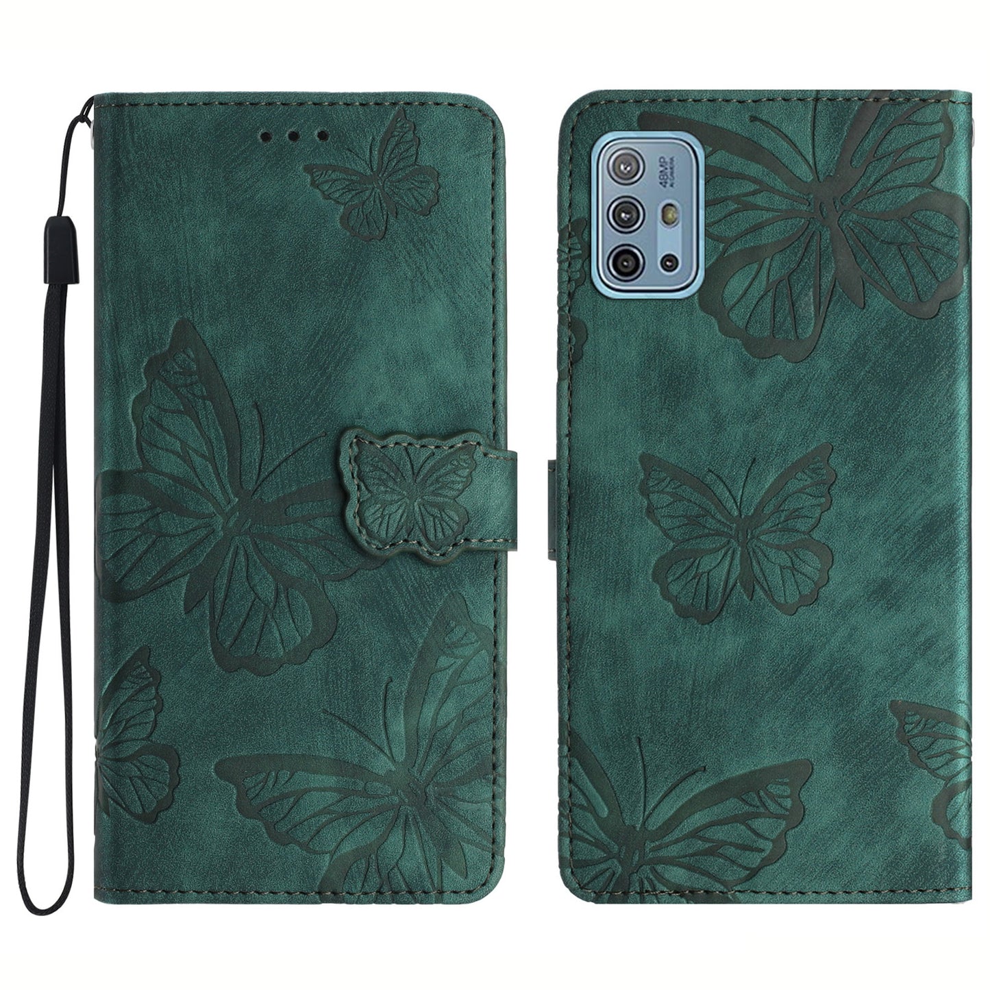 For Motorola Moto G10 / G20 / G30 Butterfly Imprinted Leather Phone Cover Skin-touch Stand Wallet Case