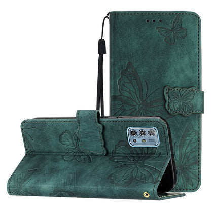 For Motorola Moto G10 / G20 / G30 Butterfly Imprinted Leather Phone Cover Skin-touch Stand Wallet Case