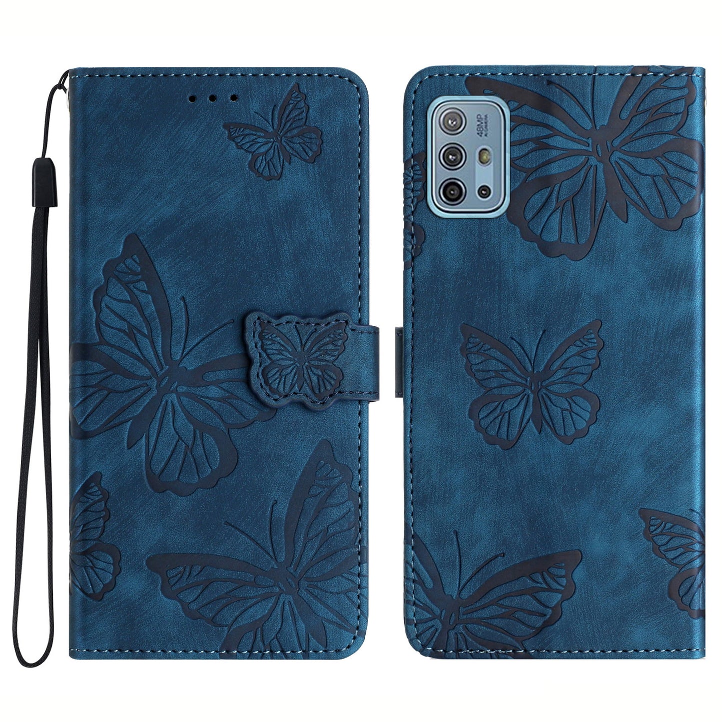 For Motorola Moto G10 / G20 / G30 Butterfly Imprinted Leather Phone Cover Skin-touch Stand Wallet Case