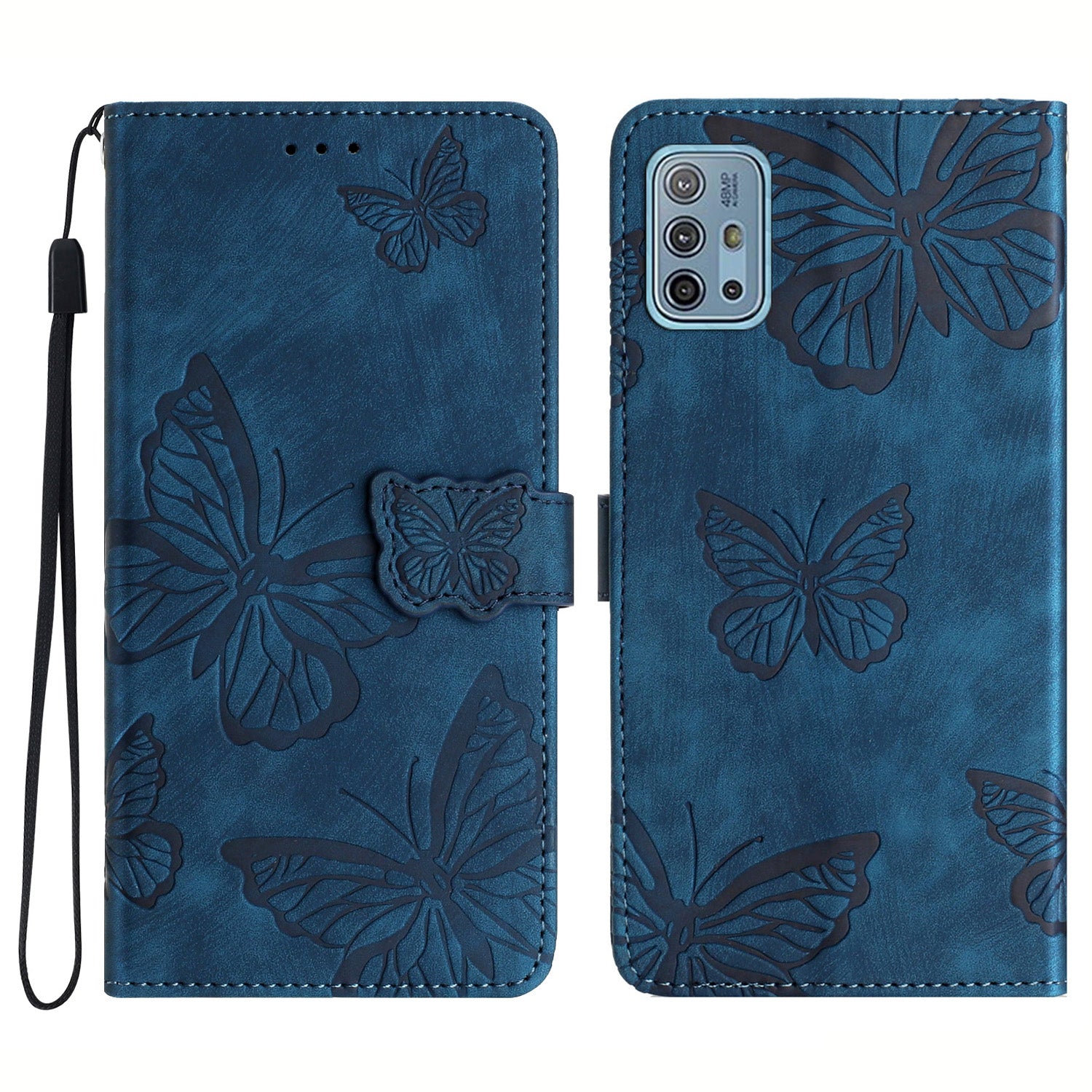 For Motorola Moto G10 / G20 / G30 Butterfly Imprinted Leather Phone Cover Skin-touch Stand Wallet Case