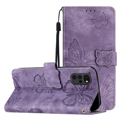 For Motorola Moto G22 Butterfly Imprinted Leather Flip Phone Case Wallet Stand Cover with Strap