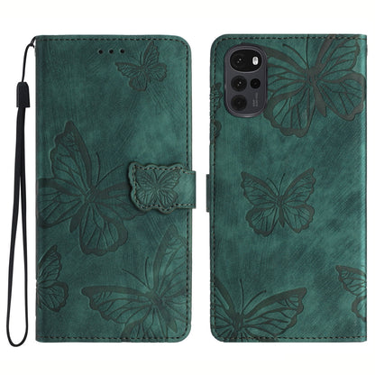For Motorola Moto G22 Butterfly Imprinted Leather Flip Phone Case Wallet Stand Cover with Strap