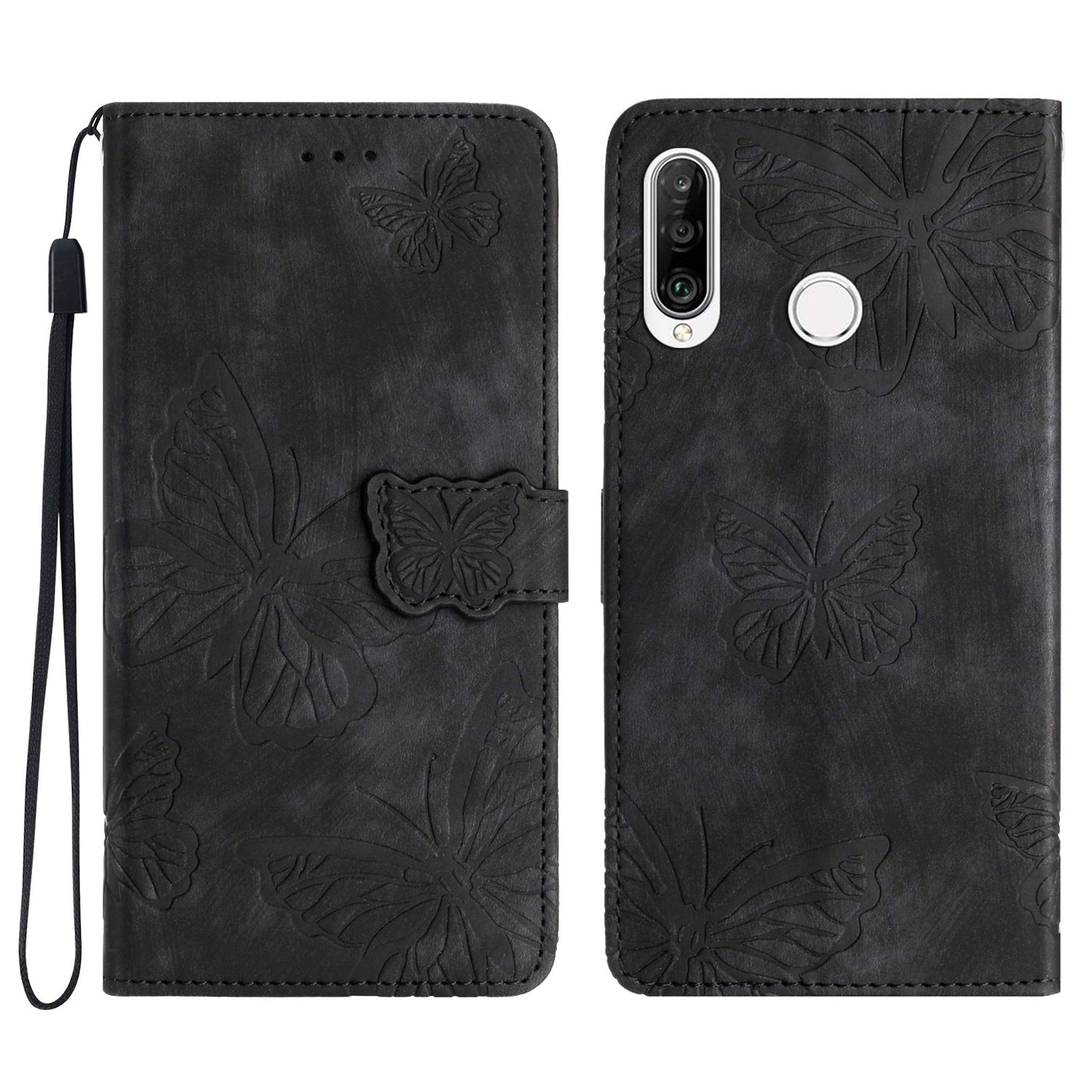 For Huawei P30 Lite Stand Wallet Skin-touch Leather Phone Case Butterfly Imprinted Cover