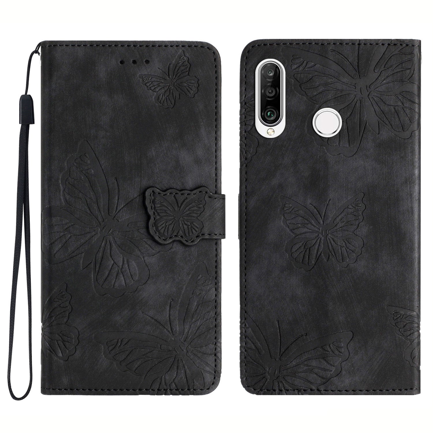 For Huawei P30 Lite Stand Wallet Skin-touch Leather Phone Case Butterfly Imprinted Cover