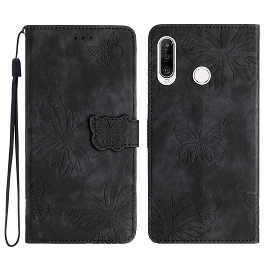 For Huawei P30 Lite Stand Wallet Skin-touch Leather Phone Case Butterfly Imprinted Cover