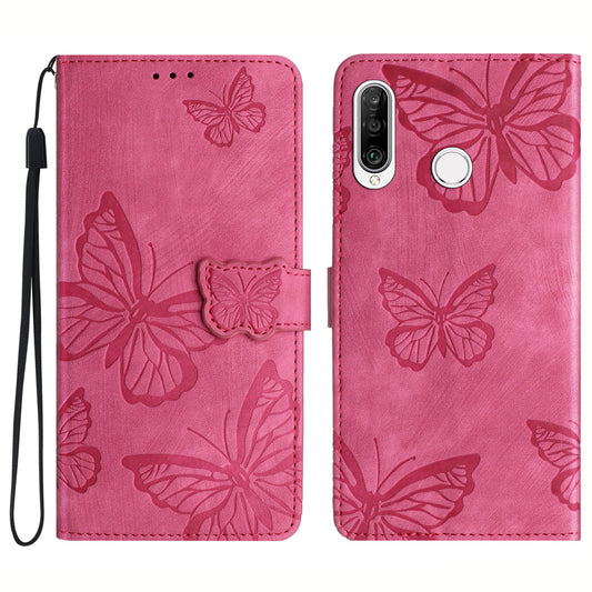For Huawei P30 Lite Stand Wallet Skin-touch Leather Phone Case Butterfly Imprinted Cover