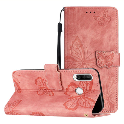 For Huawei P30 Lite Stand Wallet Skin-touch Leather Phone Case Butterfly Imprinted Cover