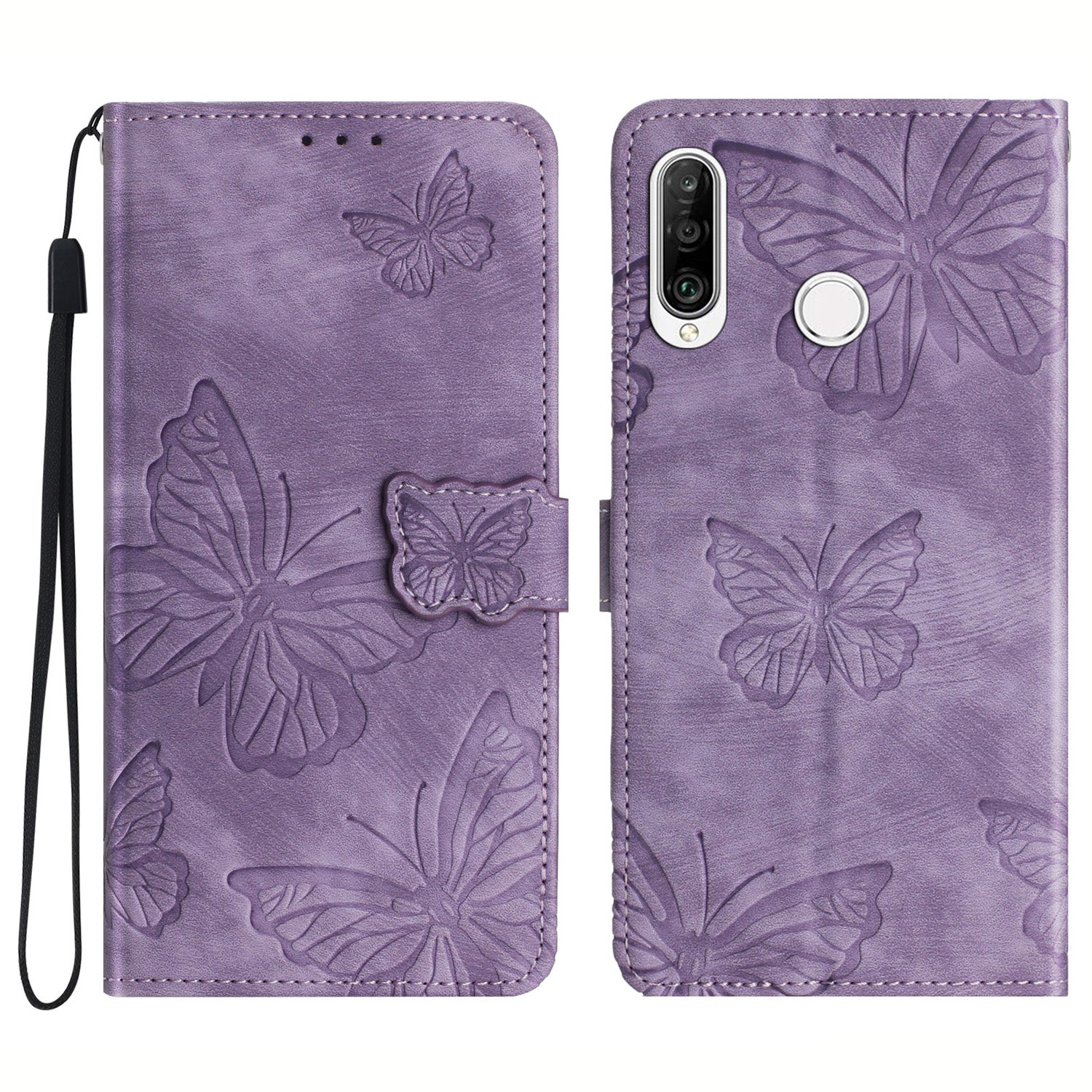 For Huawei P30 Lite Stand Wallet Skin-touch Leather Phone Case Butterfly Imprinted Cover