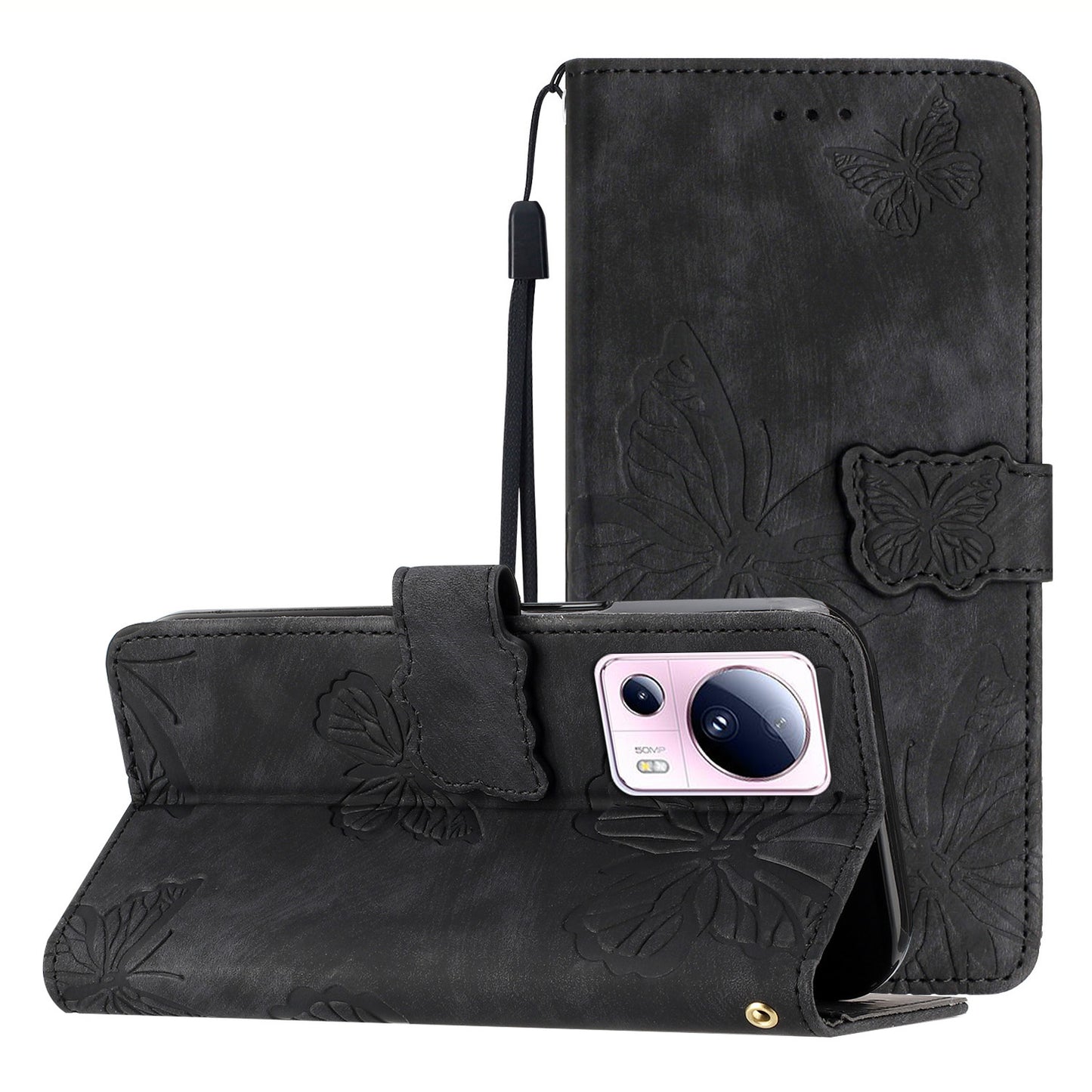 For Xiaomi 13 Lite / Civi 2 5G Stand Leather Phone Case Butterfly Imprinted Wallet Phone Cover