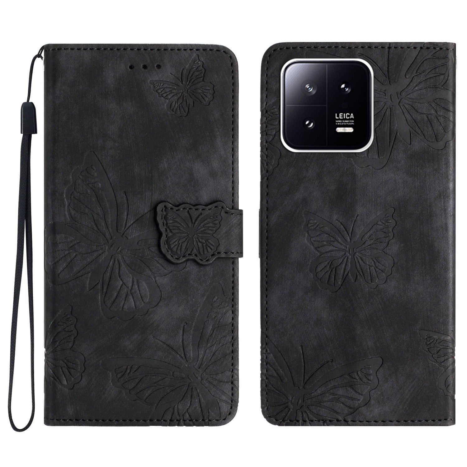 Butterfly Imprinted Leather Case for Xiaomi 13 Pro 5G , Skin-touch Stand Wallet Leather Phone Cover