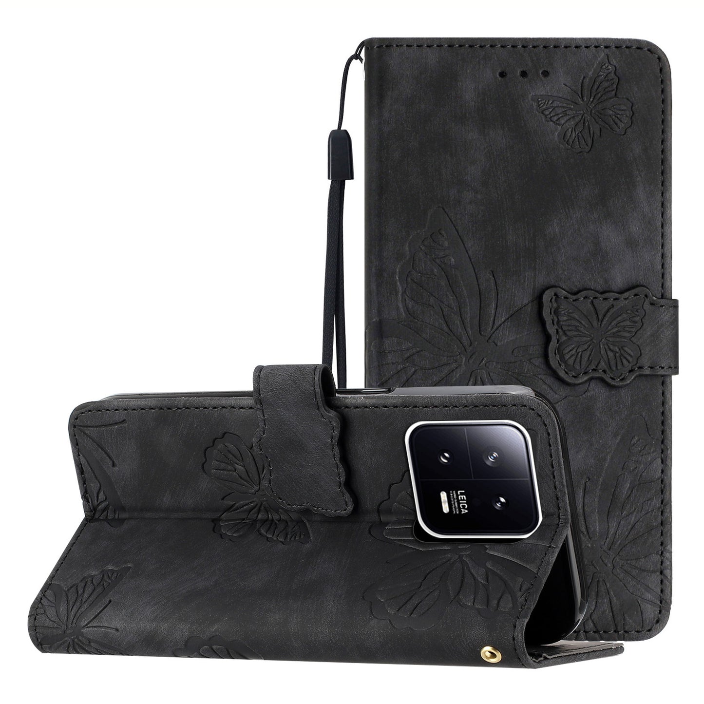 Butterfly Imprinted Leather Case for Xiaomi 13 Pro 5G , Skin-touch Stand Wallet Leather Phone Cover